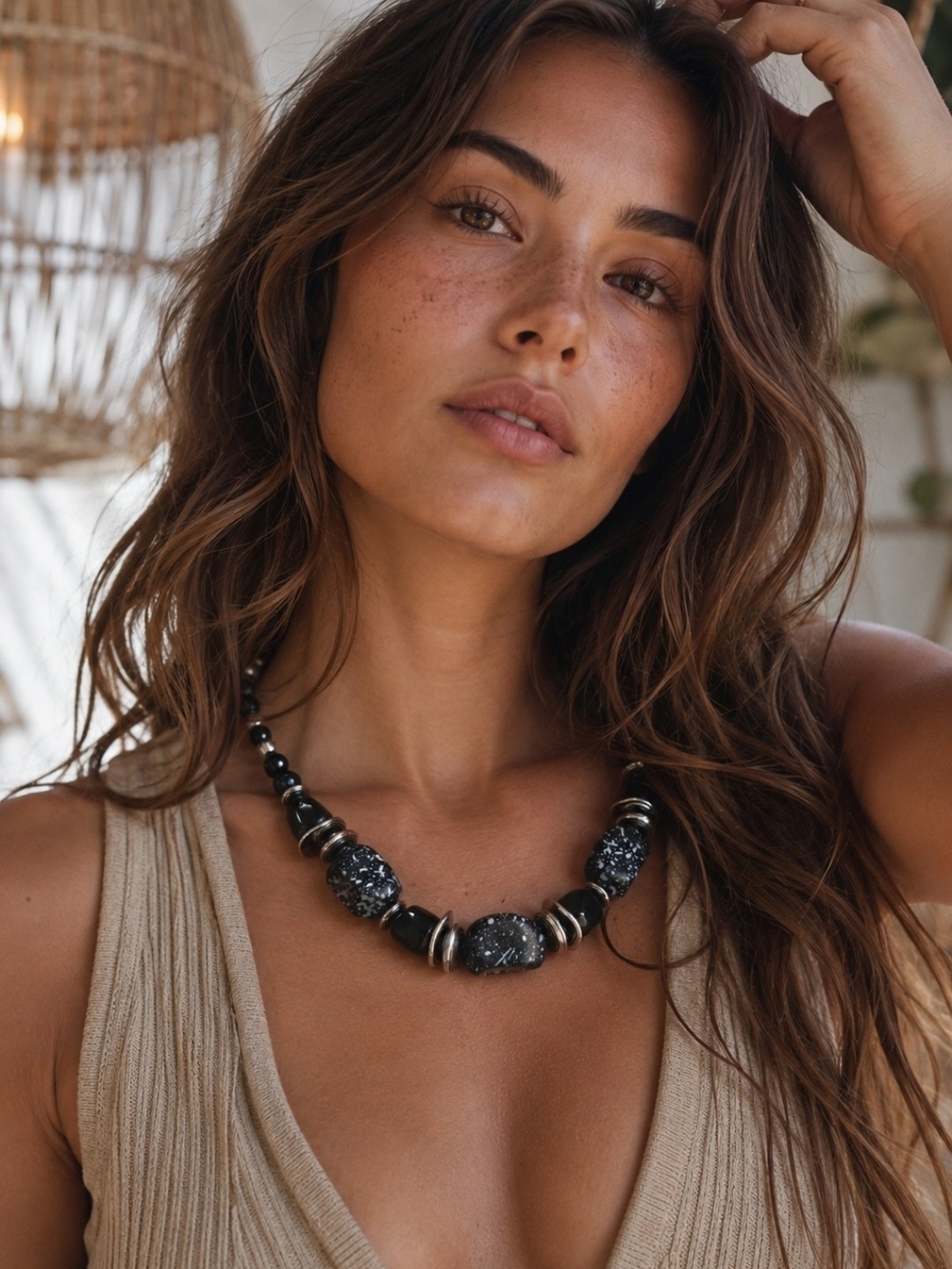 4/$15 Chunky Black Beaded Statement Necklace Lightweight Boho Bohemian
